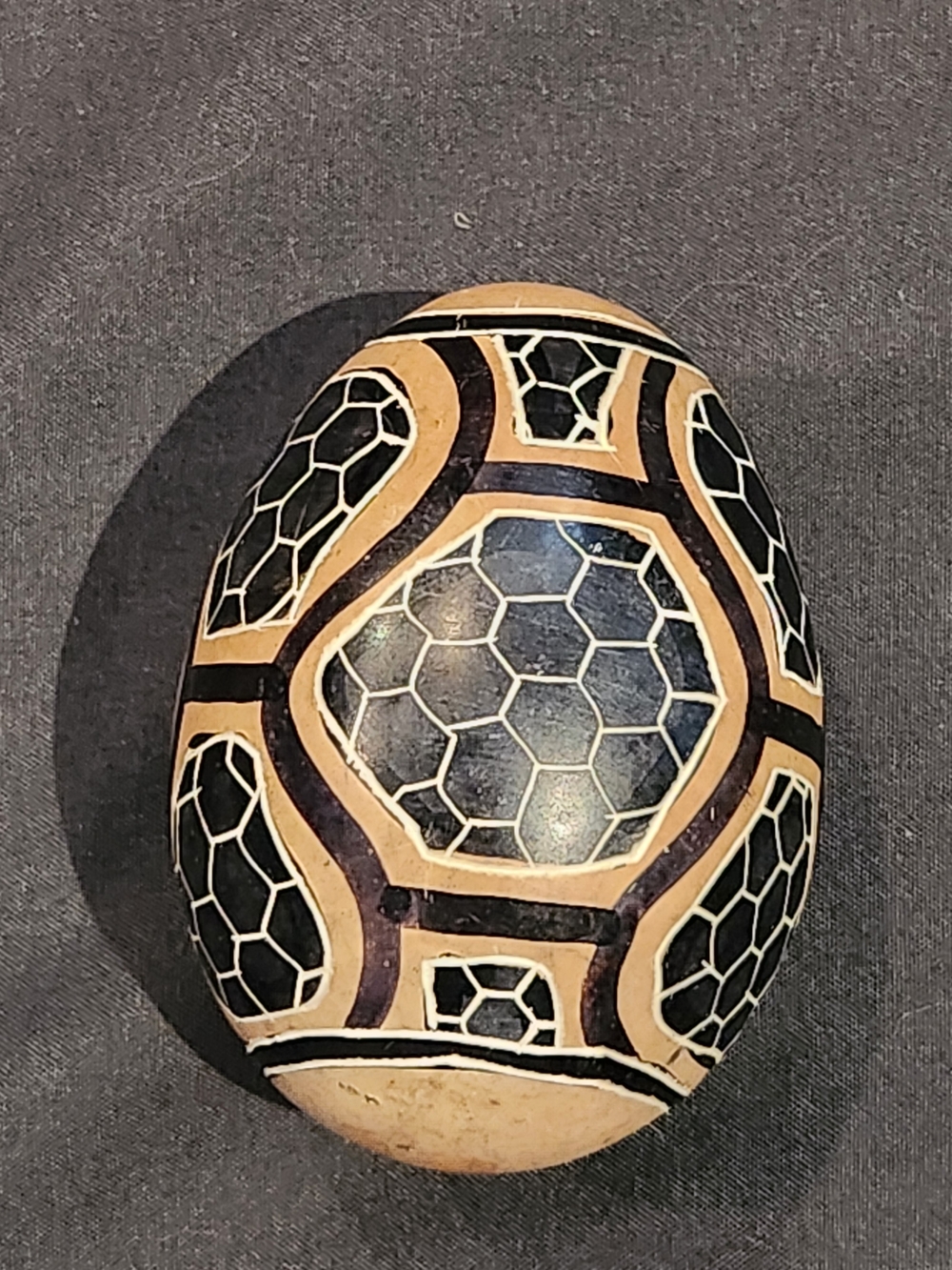 Vtg Hand Carved Stone Egg Geometric Kenya Decor Handpainted Black Brown White